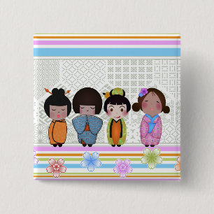 Bóton Quadrado 5.08cm bonecas do kokeshi