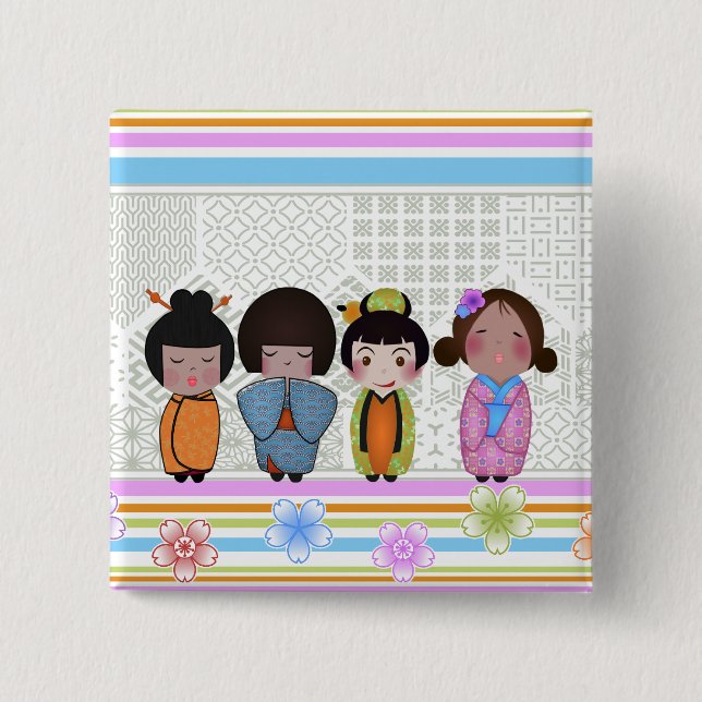 Bóton Quadrado 5.08cm bonecas kokeshi (Frente)