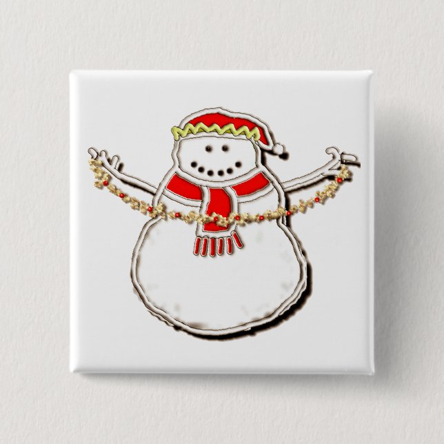 Bóton Quadrado 5.08cm Boneco de Neve do Feriado de Natal (Frente)