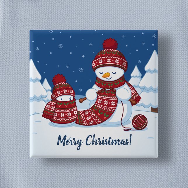 Bóton Quadrado 5.08cm Boneco de Neve Tricotando Cachecol de Natal (Criador carregado)