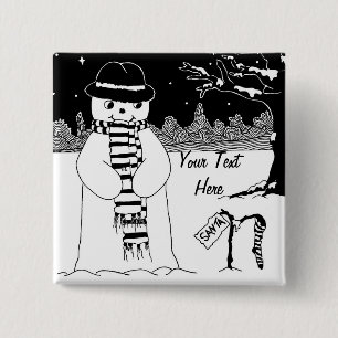 Bóton Quadrado 5.08cm bonitinho a sorrir no natal da cena da neve