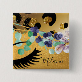 Bóton Quadrado 5.08cm Bonito Glitter Dourada Impressão Animal Chamada Gl