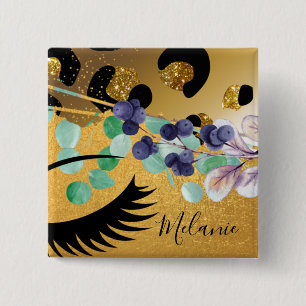 Bóton Quadrado 5.08cm Bonito Glitter Dourada Impressão Animal Chamada Gl