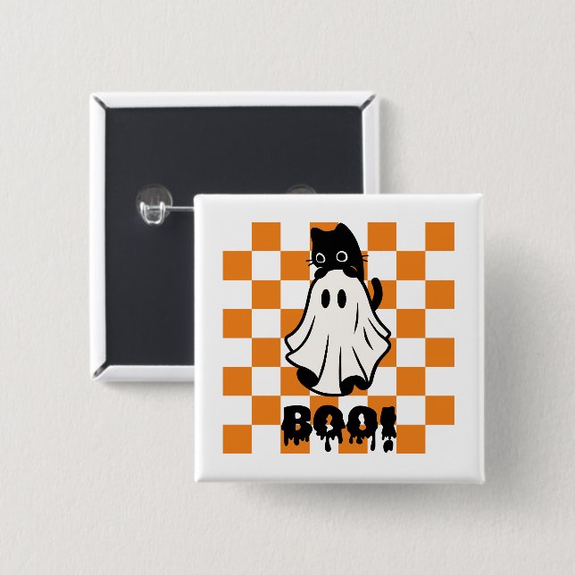 Bóton Quadrado 5.08cm Boo Halloween - Design (Frente & Verso)