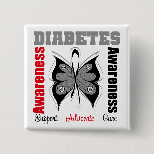 Bóton Quadrado 5.08cm Borboleta da consciência do diabetes