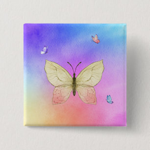 Bóton Quadrado 5.08cm Borboleta de Aquarela