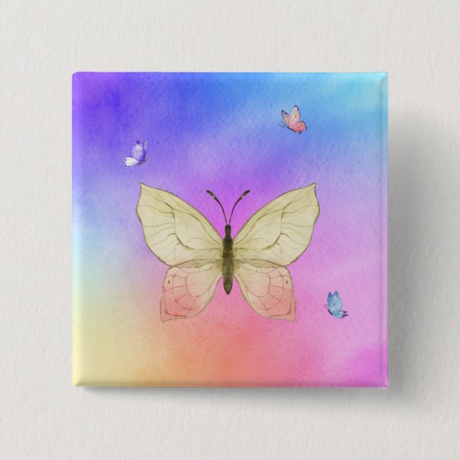 Bóton Quadrado 5.08cm Borboleta de Aquarela (Frente)
