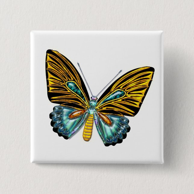 Bóton Quadrado 5.08cm Borboleta de Bling Bling (Frente)