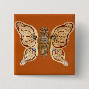 Bóton Quadrado 5.08cm Borboleta Dourada Tiffany Vintage Arte Vitoriana