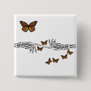 Bóton Quadrado 5.08cm Borboletas e esqueletos