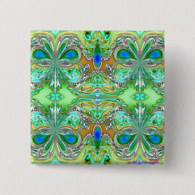 Bóton Quadrado 5.08cm Borboletas verdes e azuis (Frente)