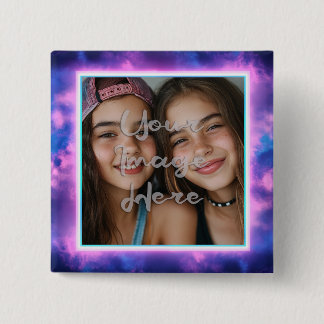 Bóton Quadrado 5.08cm Borda de Foto Neon Vaporwave, Colorida, Cuta
