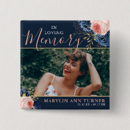 Bóton Quadrado 5.08cm Botânico Rosa e Azul Florais Elegante Memorial