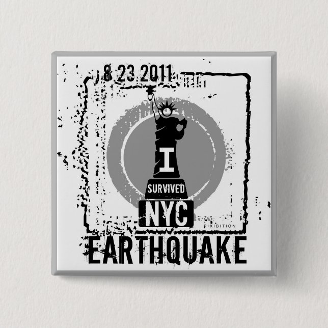 Bóton Quadrado 5.08cm Botão 2 do terremoto NYC 2011 (Frente)