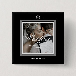 Bóton Quadrado 5.08cm Botão 50º aniversário de casamento preto