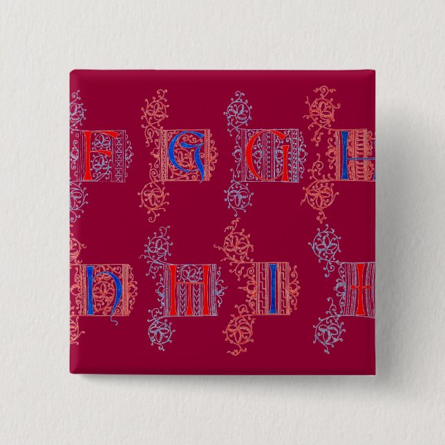 Bóton Quadrado 5.08cm Botão Alfabeto (Frente)