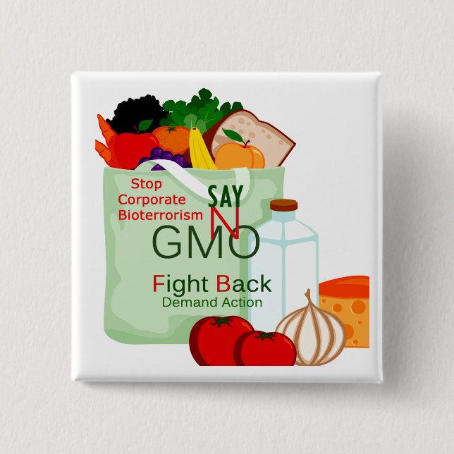 Bóton Quadrado 5.08cm Botão alterado Gentically da comida de Anti-GMO (Frente)
