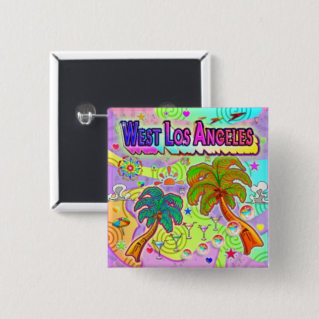 Bóton Quadrado 5.08cm Botão Alvo de Férias de Los Angeles Oeste (Frente & Verso)