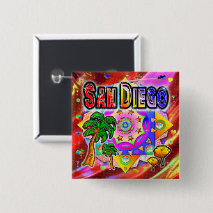Bóton Quadrado 5.08cm Botão Amigos Tropicais de San Diego
