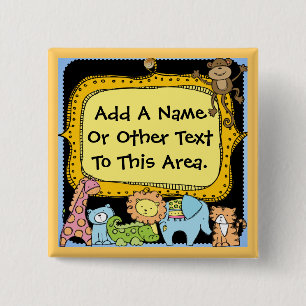 Bóton Quadrado 5.08cm Botão Animais de Zoo Personalizados