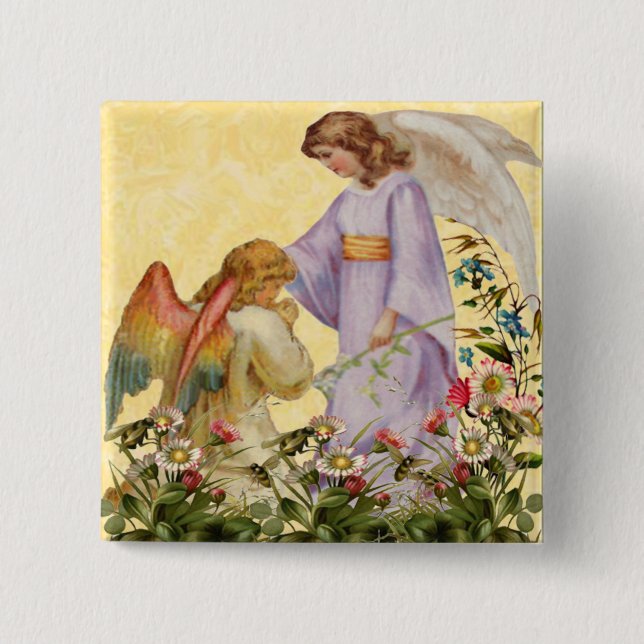 Bóton Quadrado 5.08cm Botão Anjo de Bênçãos da páscoa (Frente)