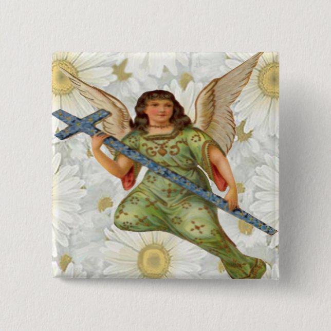 Bóton Quadrado 5.08cm Botão Anjo de Mensagem de Envio (Frente)