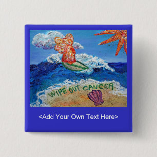 Bóton Quadrado 5.08cm Botão Anjo do Cancer para Limpar