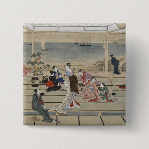 Bóton Quadrado 5.08cm Botão Arte Japonesa de Utamaro