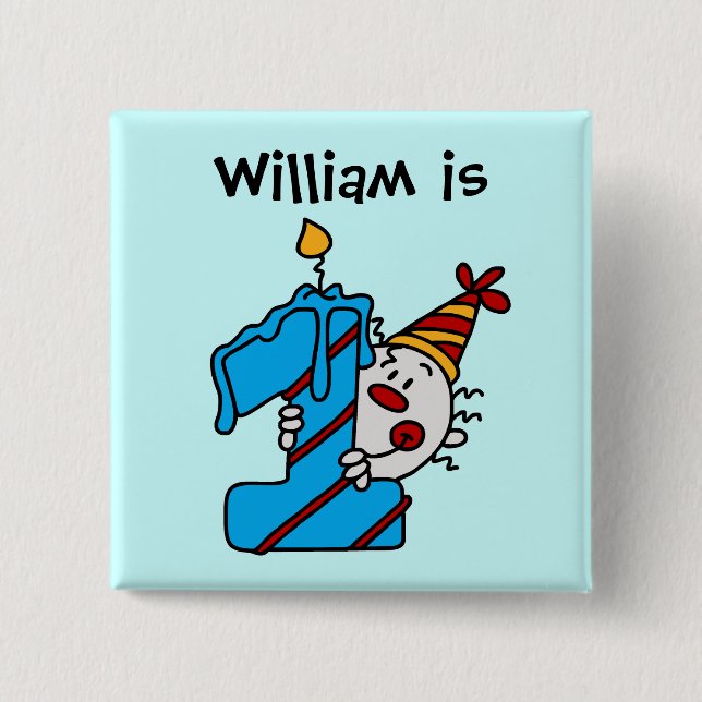 Bóton Quadrado 5.08cm Botão azul do primeiro aniversario do palhaço da (Frente)