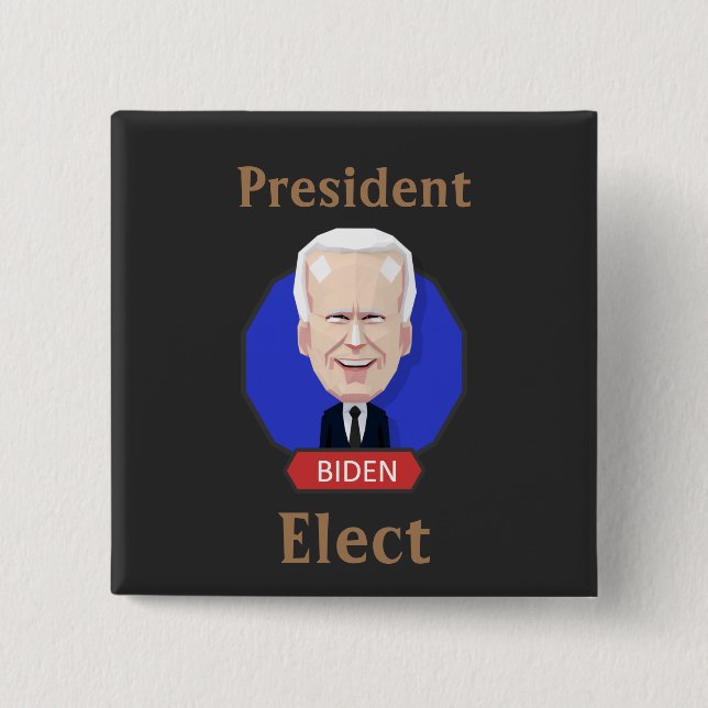 Bóton Quadrado 5.08cm Botão Biden Presidente Eleito (Frente)