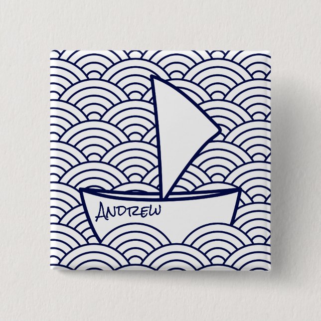 Bóton Quadrado 5.08cm Botão Boat on Waves Square (Frente)