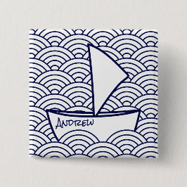 Bóton Quadrado 5.08cm Botão Boat on Waves Square