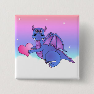 Bóton Quadrado 5.08cm Botão bonito do coração do dragão - rosa - rox