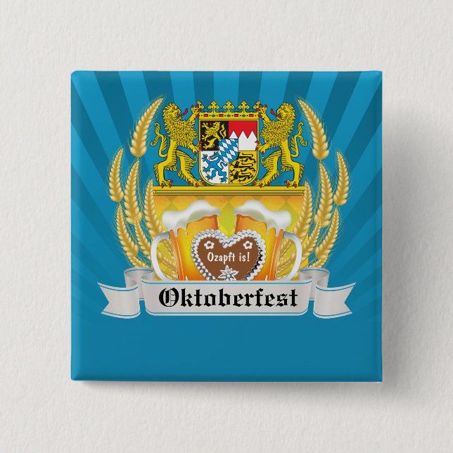 Bóton Quadrado 5.08cm Botão Braços Bávaros e Beer Oktoberfest (Frente)