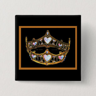 Bóton Quadrado 5.08cm Botão branco da Coroa Dourada Amarela Tiara
