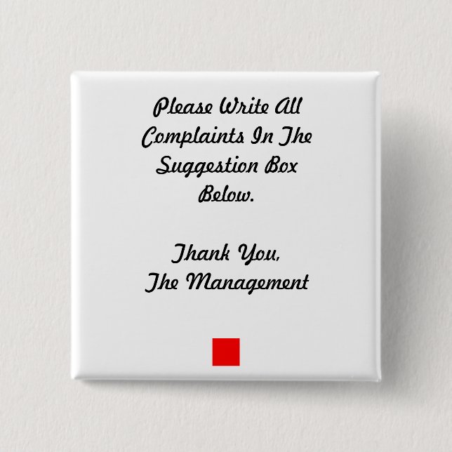 Bóton Quadrado 5.08cm Botão Caixa de Sugestão (Frente)