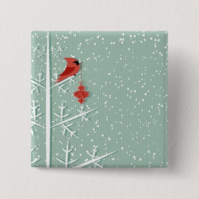 Bóton Quadrado 5.08cm Botão cardinal vermelho (Frente)