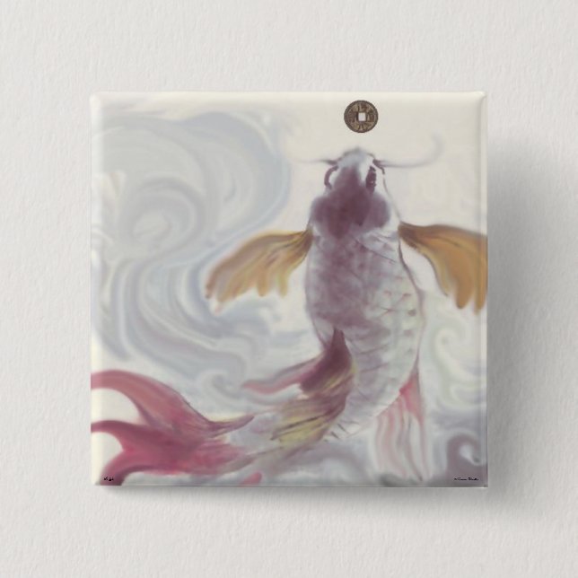 Bóton Quadrado 5.08cm Botão Carpa Fome De Riqueza (Frente)