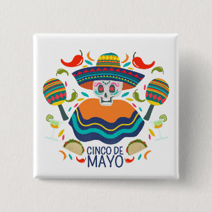 Bóton Quadrado 5.08cm Botão Cinco de Mayo