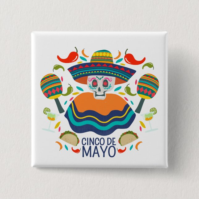Bóton Quadrado 5.08cm Botão Cinco De Mayo (Frente)