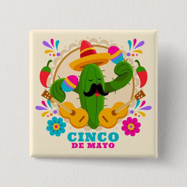 Bóton Quadrado 5.08cm Botão Cinco De Mayo (Frente)