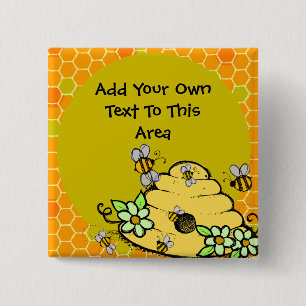 Bóton Quadrado 5.08cm Botão Colmeia e Abelhas Personalizadas