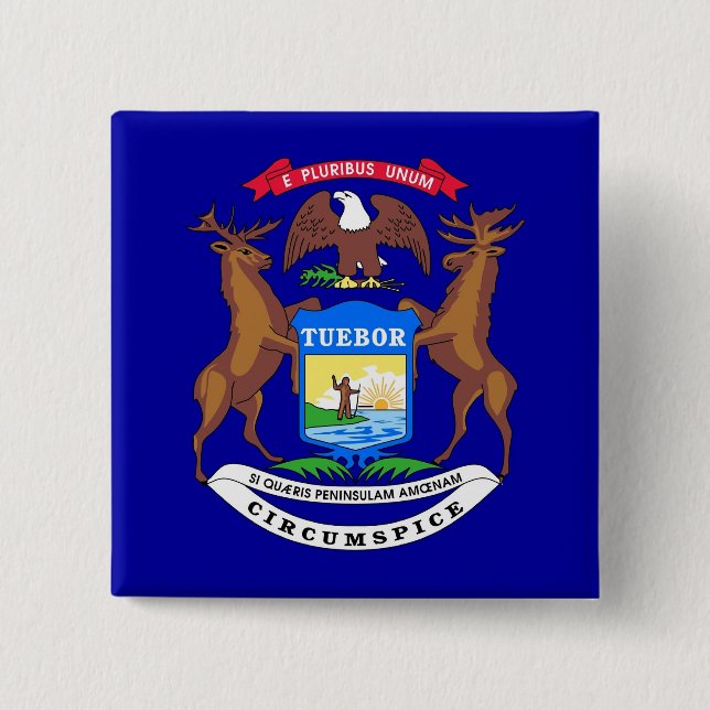 Bóton Quadrado 5.08cm Botão com a bandeira de Michigan (Frente)