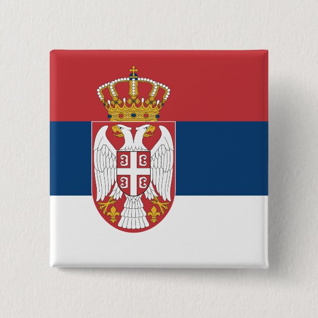 Bóton Quadrado 5.08cm Botão com Bandeira da Sérvia (Frente)
