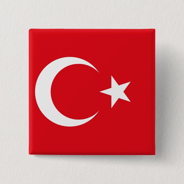 Bóton Quadrado 5.08cm Botão com Bandeira da Turquia (Frente)
