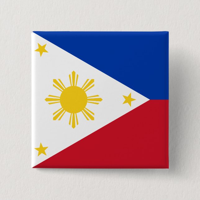 Bóton Quadrado 5.08cm Botão com Bandeira das Filipinas (Frente)