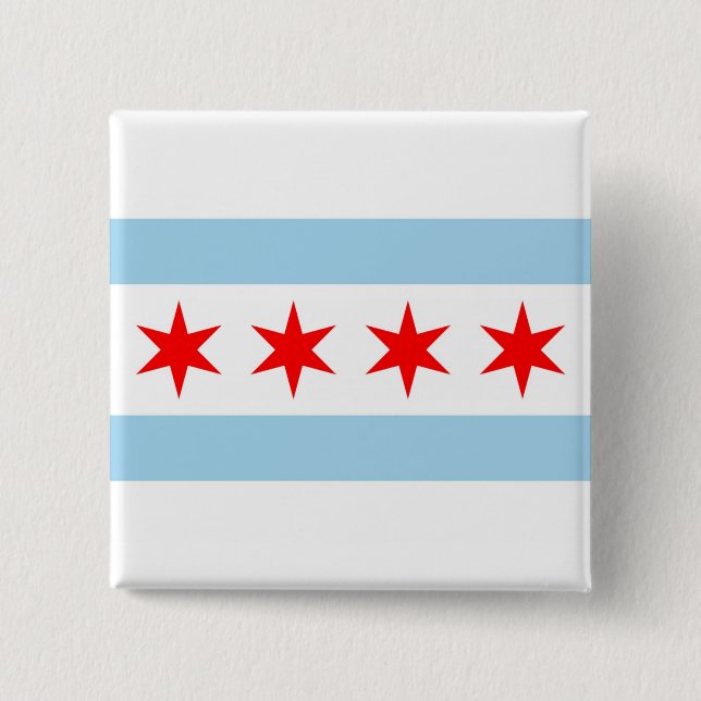 Bóton Quadrado 5.08cm Botão com Bandeira de Chicago, Illinois (Frente)