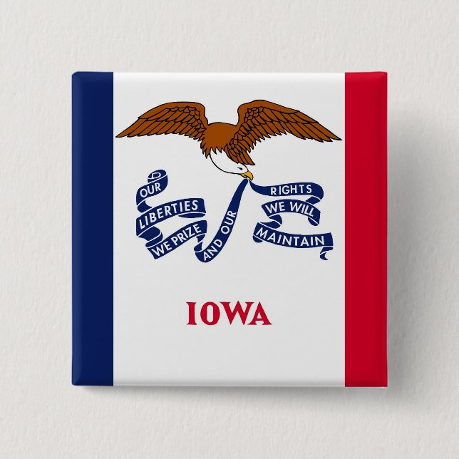Bóton Quadrado 5.08cm Botão com Bandeira de Iowa (Frente)