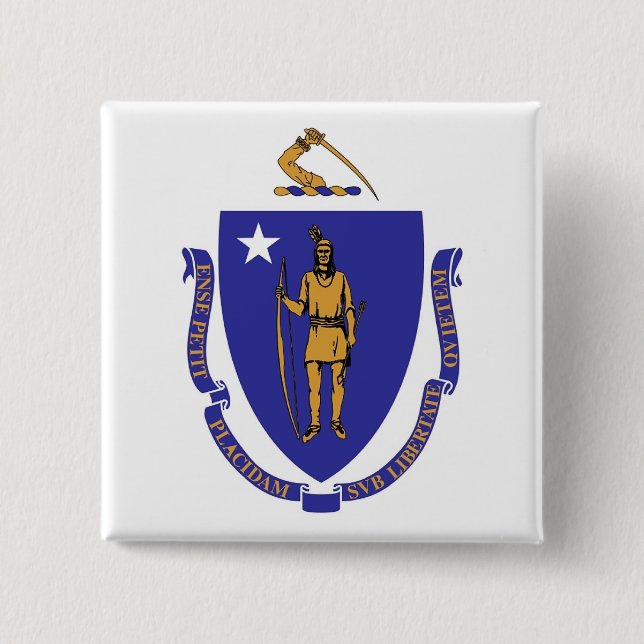 Bóton Quadrado 5.08cm Botão com Bandeira de Massachusetts (Frente)