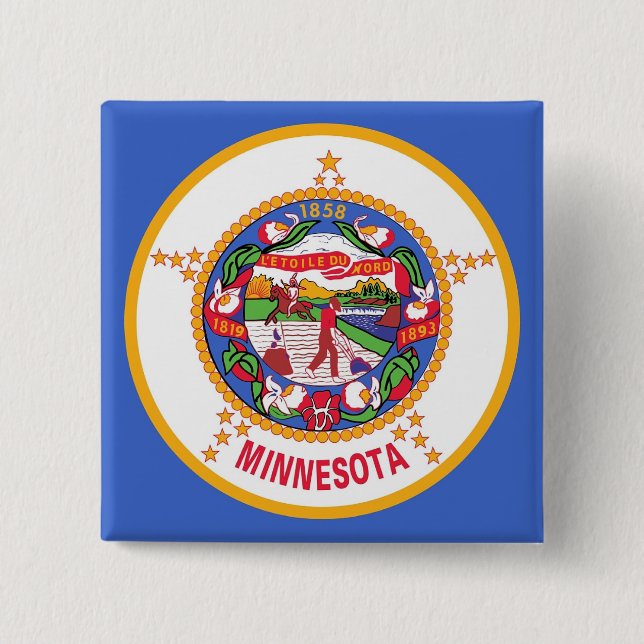 Bóton Quadrado 5.08cm Botão com bandeira de Minnesota (Frente)